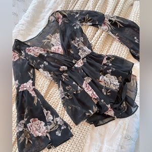 Black and floral romper